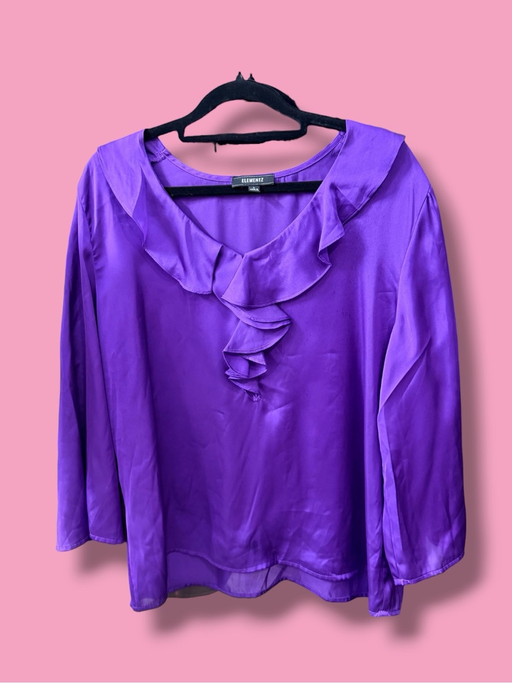 Elementz Vibrant Purple Ruffle-Neck Long Sleeve Blouse